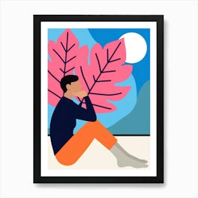 Illustration Of A Woman Sitting On The Ground Art Print