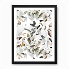 Watercolour Leaves Neutral Gray Art Print