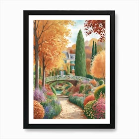 Giverny Gardens France In Autumn Fall Illustration Art print 3 Art Print