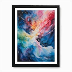 Abstract Watercolor Of A Vivid Pink Nebula With An Explosion At Its Core Galaxies Unfurling In The (1) Art Print