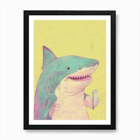 Shark On A Smartphone Pastel Illustration 2 Art Print