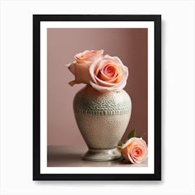 A Vase Of Pink Roses 32 Art Print