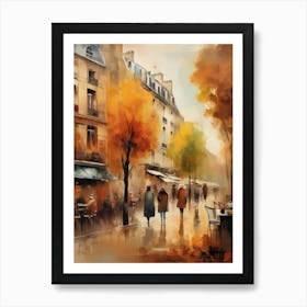 Paris city countryside, cafes, people, trees, old autumn oil paints. Faded colours.6 Art Print