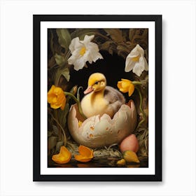 Duck Cracking Out Of Egg Floral 4 Art Print