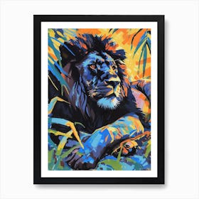 Black Lion Resting In The Sun Fauvist Painting 2 Art Print