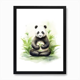 Panda Art Practicing Yoga Watercolour 1 Art Print