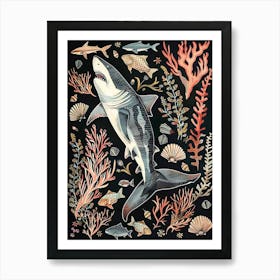 Bigeye Thresher Shark Black Seascape Art Print