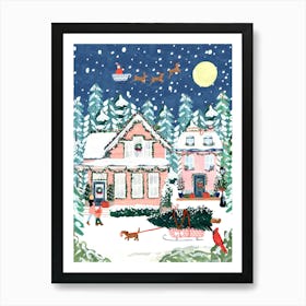 Sabina Winter Houses Christmas Santa Snow Night Art Print