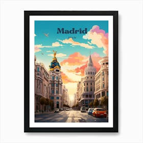 Madrid Spain Sunset Travel Illustration Art Print