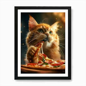 Cat Eating Pizza Art Print