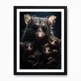 Liquid Otherworldly Mother Possum With Babies 4 Art Print
