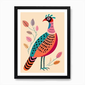 Pink Scandi Pheasant 7 Art Print