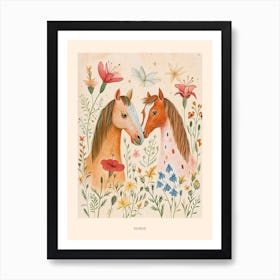Folksy Floral Animal Drawing Horse Poster Art Print