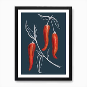 Chili Kitchen Set Navy And Red Art Print