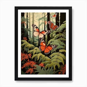 Butterflies In The Woodland Japanese Style Painting 4 Art Print