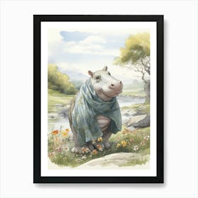 Storybook Animal Watercolour Hippopotamus 2 Art Print