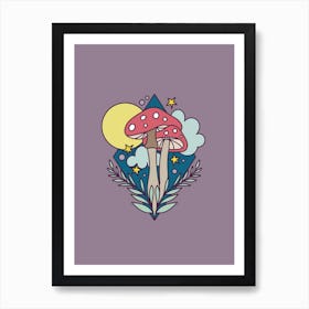 Mushroom In The Sky | Eggplant Art Print