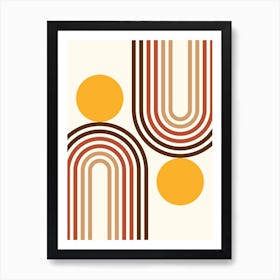 Mid Century Modern Geometric in retro gold brown terracotta (Rainbow and Sun Abstract Design) 4 Art Print