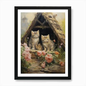 Cute Kittens In The Garden Of A Medieval Barn 3 Art Print