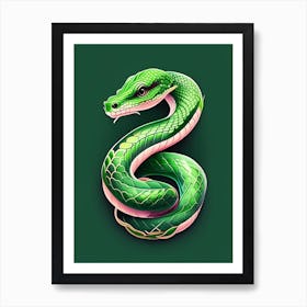 Greater Green Snake Tattoo Style Art Print