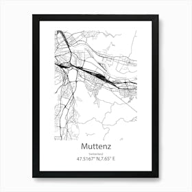 Muttenz,Switzerland Minimalist Map Art Print