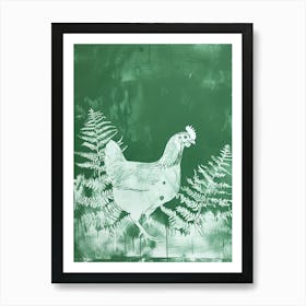 Green Ink Painting Of A Hen And Chicken Fern 2 Art Print