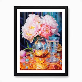 Disco Ball And Peonies Still Life 1 Art Print