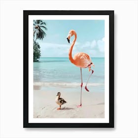 Flamingo And Duck Art Print