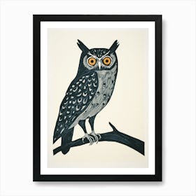 Burmese Fish Owl Linocut Blockprint 1 Art Print