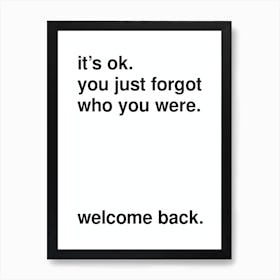 Welcome Back Bold Typography Statement In White Art Print