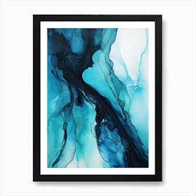 Teal And Black Flow Asbtract Painting 0 Art Print