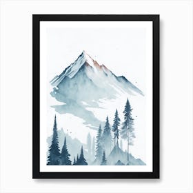 Mountain And Forest In Minimalist Watercolor Vertical Composition 21 Art Print