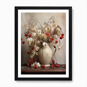 Bleeding Heart, Autumn Fall Flowers Sitting In A White Vase, Farmhouse Style 3 Art Print