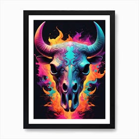 Floral Bull Skull Neon Iridescent Painting (25) Art Print