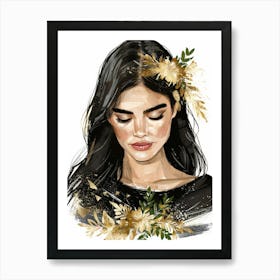 Portrait Of A Woman With Flowers 12 Art Print