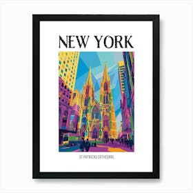 St Patricks Cathedral New York Colourful Silkscreen Illustration 3 Poster Art Print