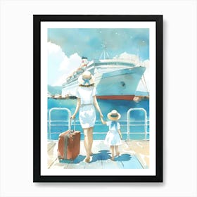 Mother And Daughter On A Cruise Ship Art Print