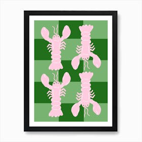 Lobster Tile Pink On Green Art Print