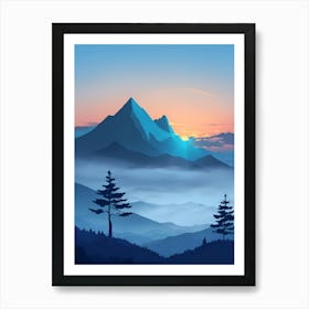 Misty Mountains Vertical Composition In Blue Tone 70 Art Print