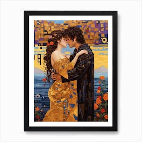 A pixel art version of Gustav Klimt's The Kiss 2 Art Print