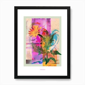 Calendula 3 Neon Flower Collage Poster Art Print