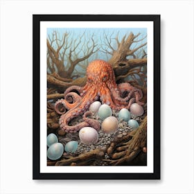 Octopus Exploring Illustration 3 Art Print