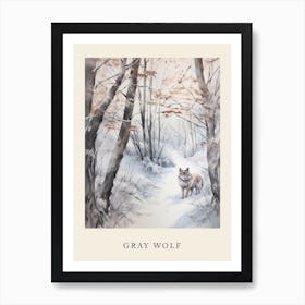 Winter Watercolour Gray Wolf 3 Poster Art Print