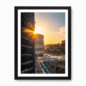 Sunset In Colosseum Rome Italy Art Print