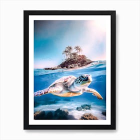 Sea Turtle And Island Paradise Art Print