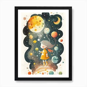Girl In Space Children's Art Print