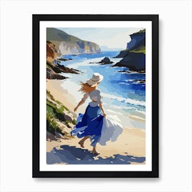 Woman Walking On The Beach Art Print