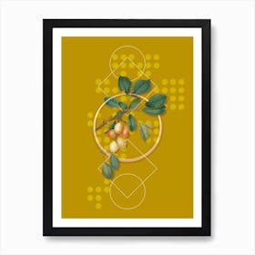 Vintage Cherry Botanical with Geometric Line Motif and Dot Pattern n.0077 Art Print