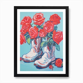 A Painting Of Cowboy Boots With Roses Flowers, Fauvist Style, Still Life 2 Art Print