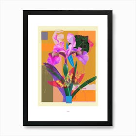 Iris 1 Neon Flower Collage Poster Art Print
